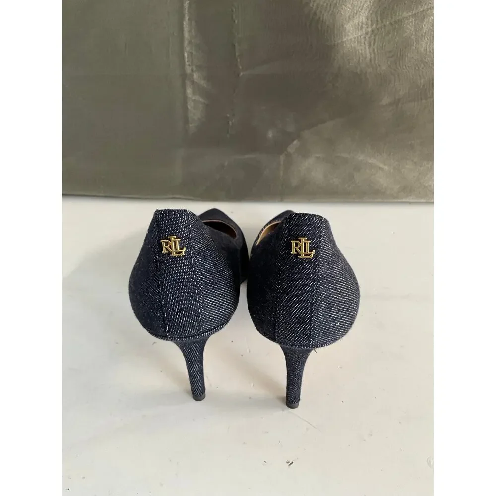 Ralph Lauren Lanette Dark Denim-Effect Pointed Kitten Heels